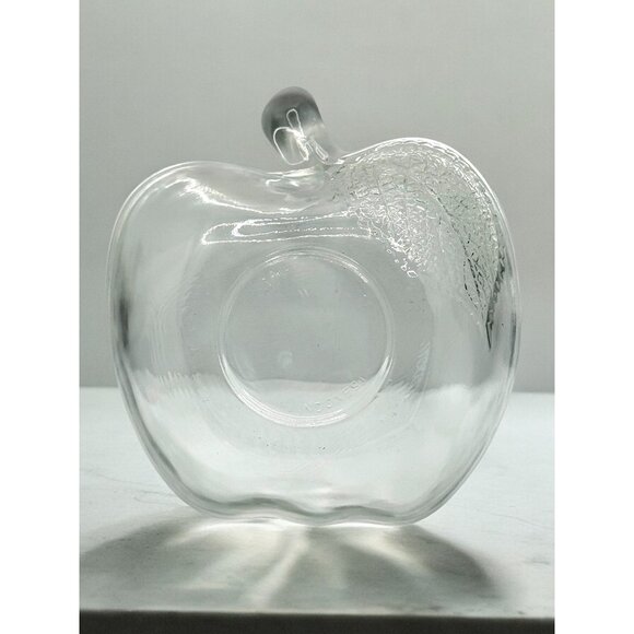 Vintage KIG Indonesia Clear Glass Apple Shaped Replacement With Etched Leaf Desi - Picture 3 of 3